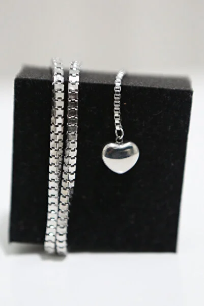 LUXON COLLECTION KALP UÇ FİGÜRLÜ YASSI ZİNCİR ÇELİK GÜMÜŞ RENK KOLYE LUXON COLLECTION KALP UÇ FİGÜRLÜ YASSI ZİNCİR ÇELİK GÜMÜŞ RENK KOLYE