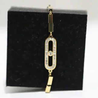 LUXON COLLECTION TAŞLI KÜP FİGÜRLÜ GEÇMELİ ÇELİK GOLD BİLEKLİK