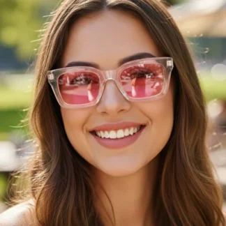 LUXON COLLECTION KADIN GÜNEŞ GÖZLÜĞÜ KALIN ÇERÇEVE KALIN CAM PEMBE CAMLI ŞEFFAF ÇERÇEVELİ