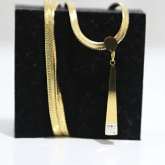 LUXON COLLECTION UZUN ÇUBUK FİGÜRLÜ YASSI ZİNCİR ÇELİK GOLD KOLYE