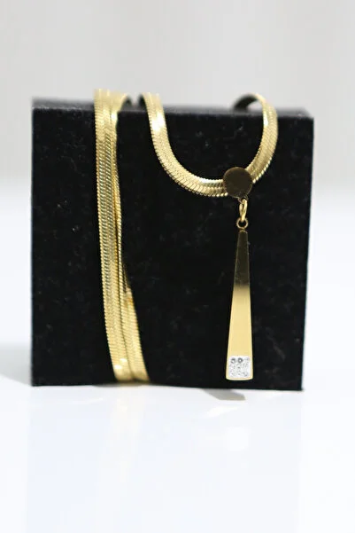 LUXON COLLECTION UZUN ÇUBUK FİGÜRLÜ YASSI ZİNCİR ÇELİK GOLD KOLYE LUXON COLLECTION UZUN ÇUBUK FİGÜRLÜ YASSI ZİNCİR ÇELİK GOLD KOLYE